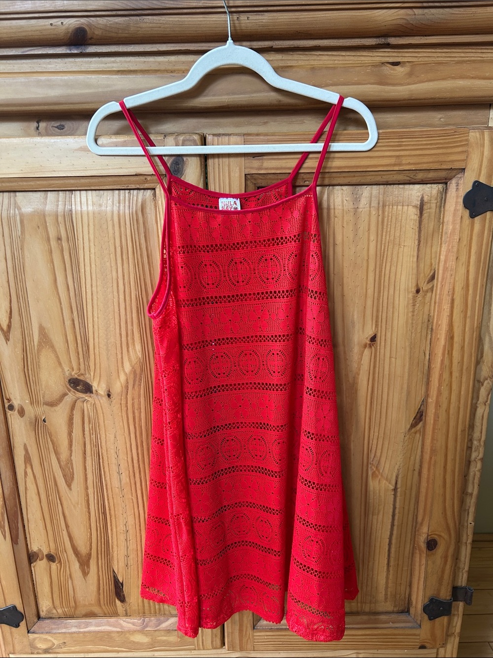 Hula Bay Dress/Cover Up Red Crochet Lace Spaghetti Strap Dress Large